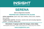 SERENA product label — Skin & Digestive Soothe, active ingredients and directions