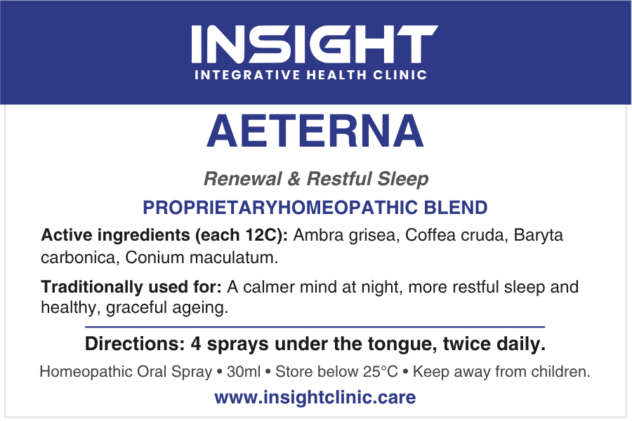 AETERNA product label — Renewal & Restful Sleep, active ingredients and directions