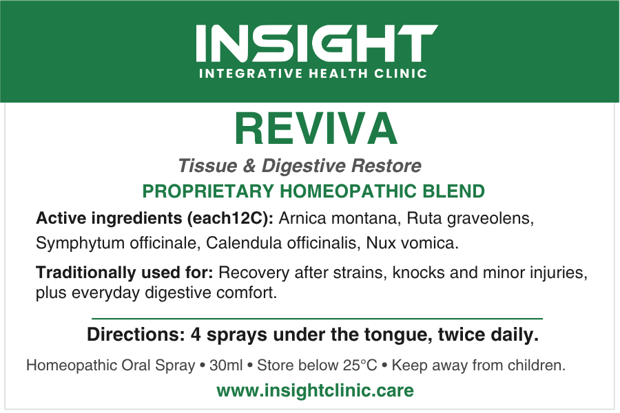 REVIVA product label — Tissue & Digestive Restore, active ingredients and directions