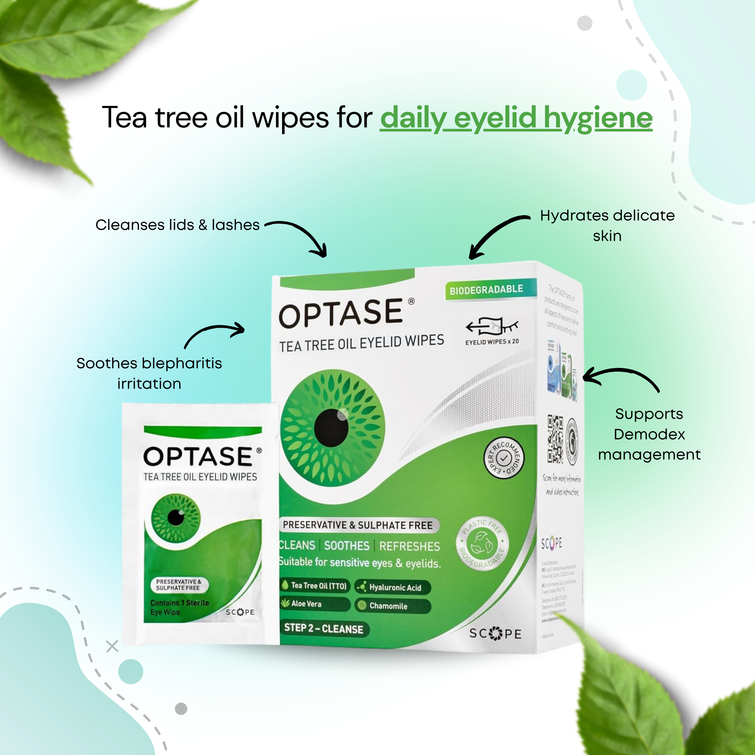 OPTASE TTO EyeLid Cleansing Wipes with Hyaluronic Acid ( 20 Wipes)