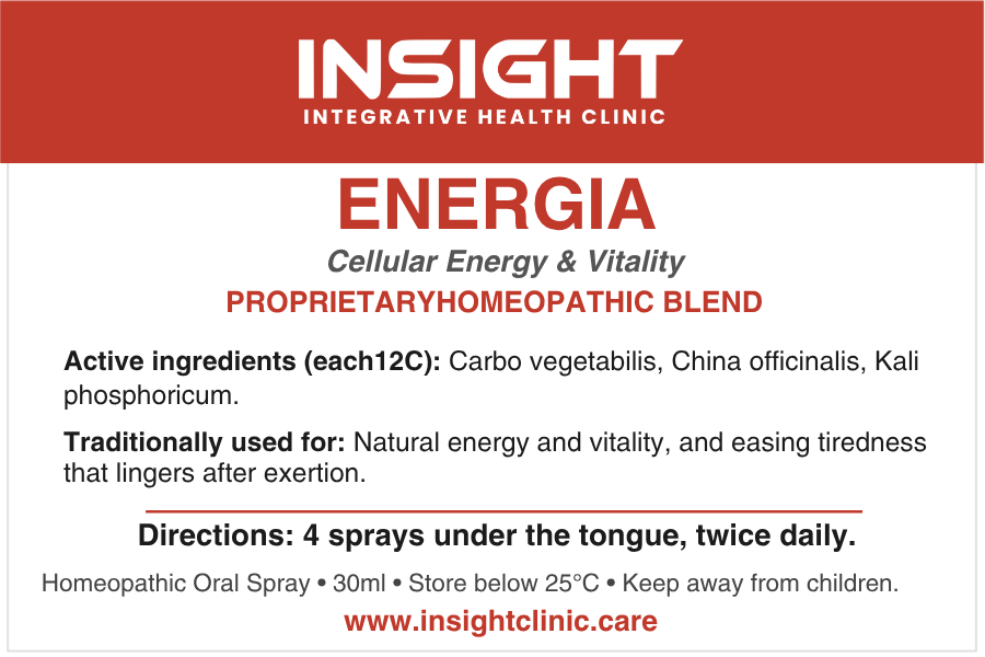 ENERGIA product label — Cellular Energy & Vitality, active ingredients and directions